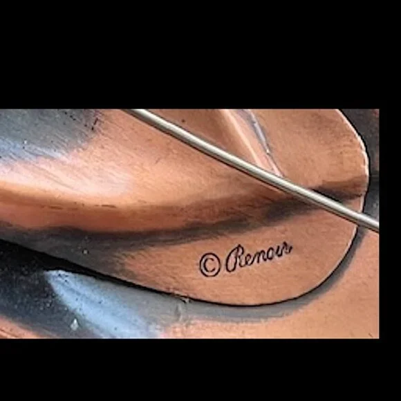 Vintage Mid Century Mod Renoir COPPER hinged Cuff Bracelet & Brooch Set - Picture 15 of 15